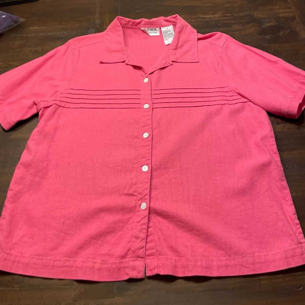 Hot Pink Vintage Button Down Blouse sz Medium from Erika Collection